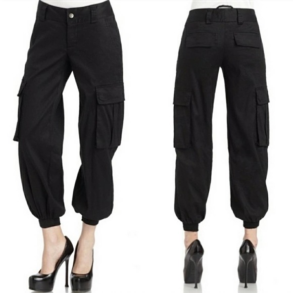 Alice + Olivia Pants - Alice + Olivia Hyde High-Waist Cargo Jogger Pants Black